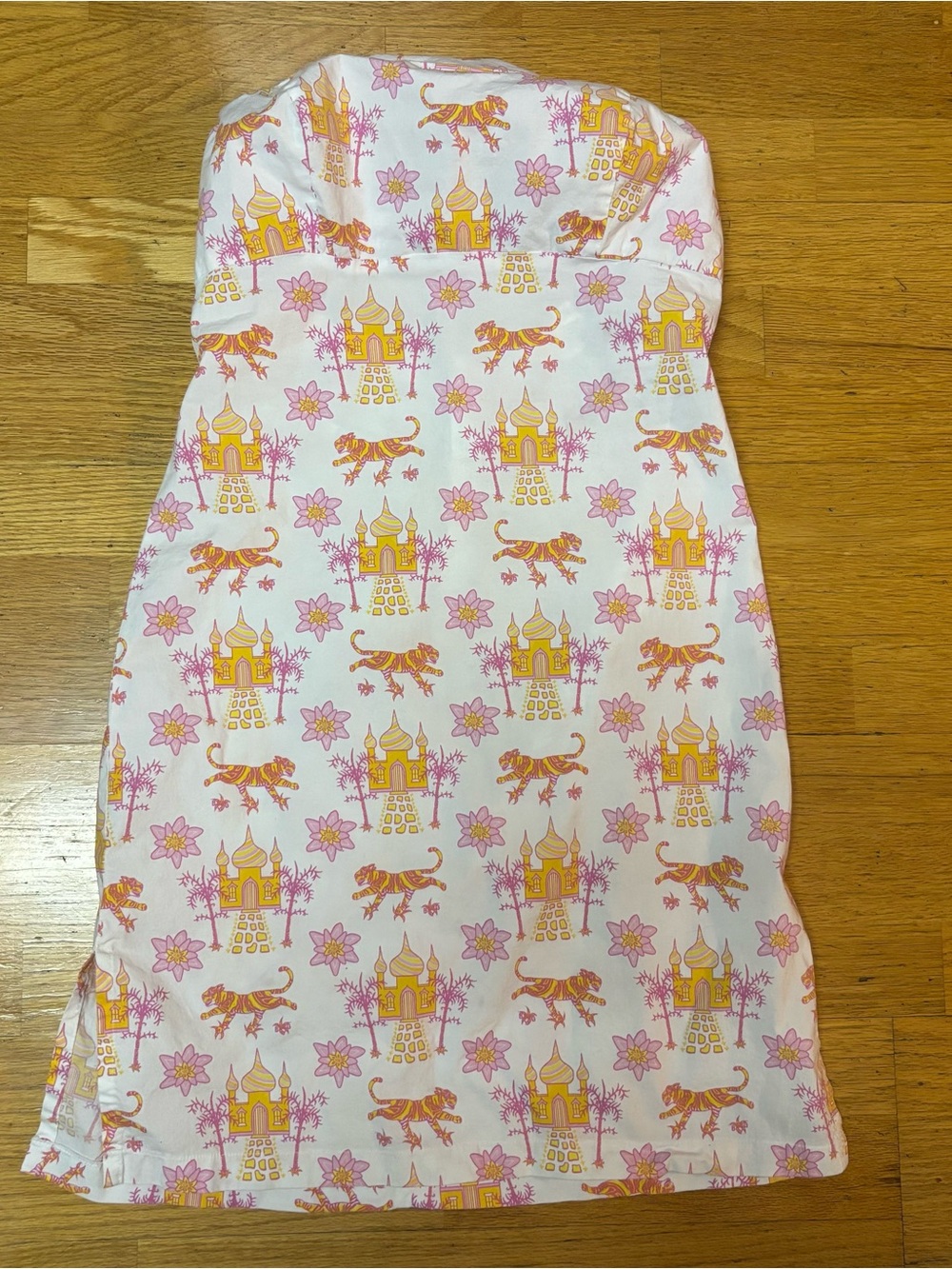 Vintage Govango Tiger Block Print Strapless Cotton Resortwear Vacation Dress 8